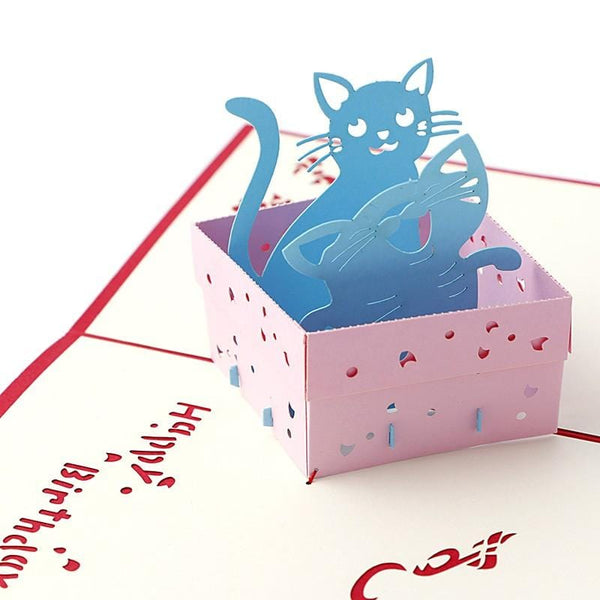 3d Pop Up Cat in Box Birthday Greeting Card