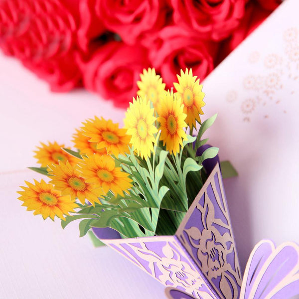 3D Pop Up  Sun Flower Bouquet Greeting Card