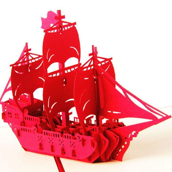 3D Pop Up Red Ship Greeting Card