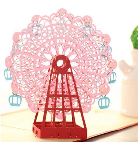 3D Handmade Ferris Wheel Greeting Card Pink