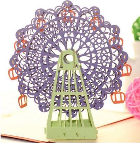 3D Handmade Ferris Wheel Greeting Card Purple