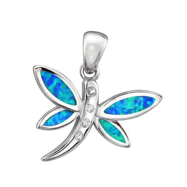Silver Opal  Dragonfly Pendant