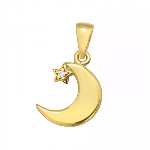 Gold Cubic Zirconia Crescent Moon Pendant