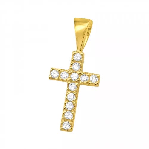 Gold Cross Pendant with Cubic Zirconia