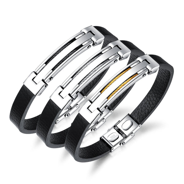Men Steel & Leather Bracelet