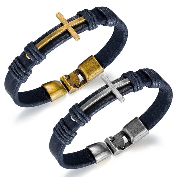 Mens Cross Rope Leather Bracelet