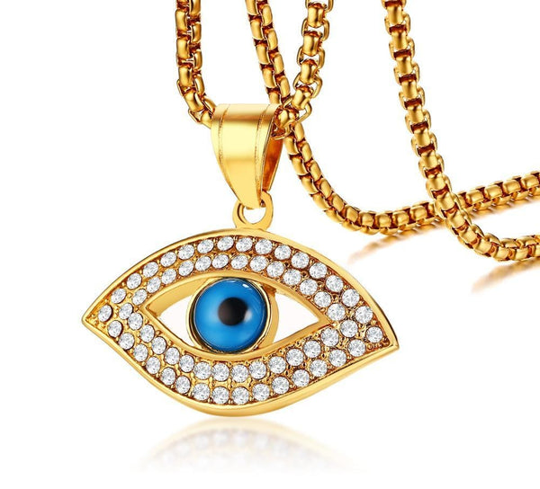 Stainless Steel CZ Evil Eye Necklace
