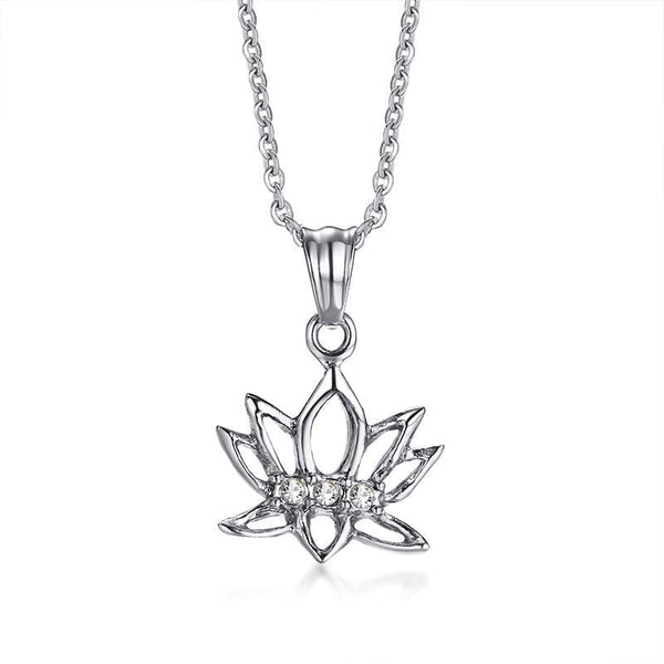 Stainless Steel Womens Lotus Flower Necklace