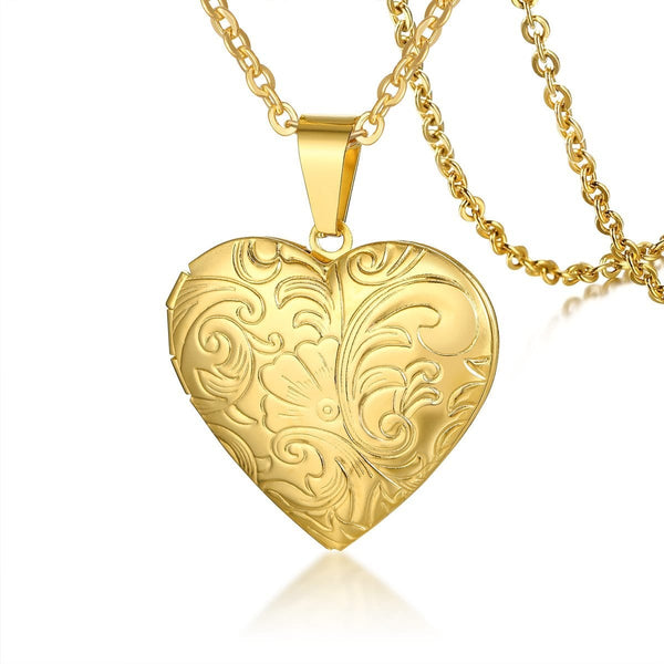 Stainless Steel Gold Heart Photo Frame Necklace