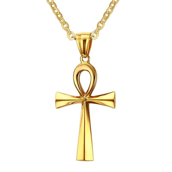Steel Gold Egypt Cross Pendant