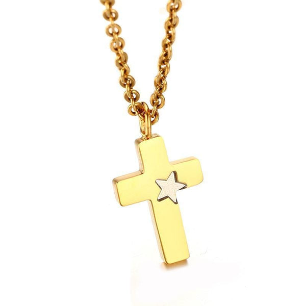 Womens Gold Cross Necklace With Star
