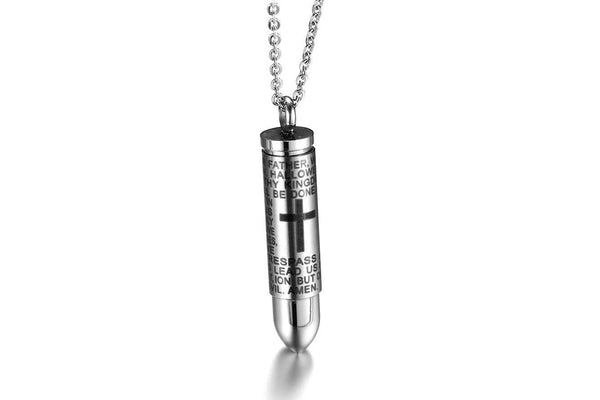 Stainless Steel Mens Bullet Bible Verse Necklace