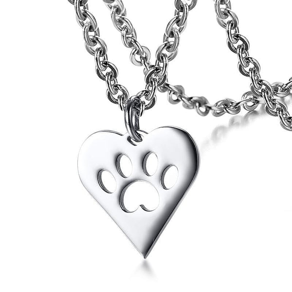 Stainless Steel Paw Print Necklace for Women