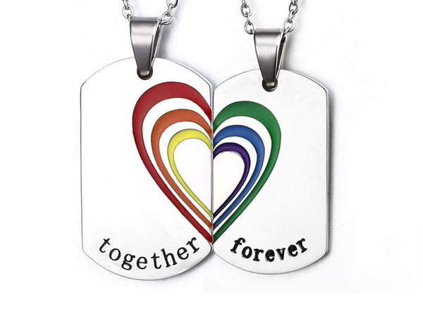 Steel LGBT Couple Rainbow Dog Tag Necklace
