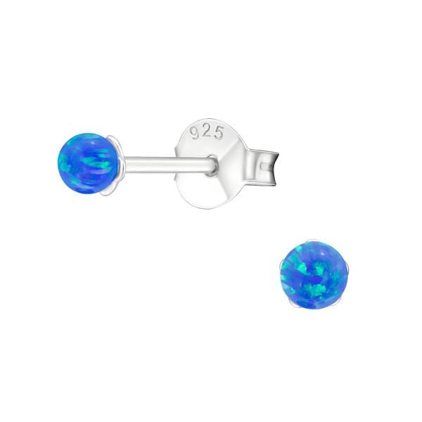 Sterling Silver Pacific Blue Opal Ball Ear Studs
