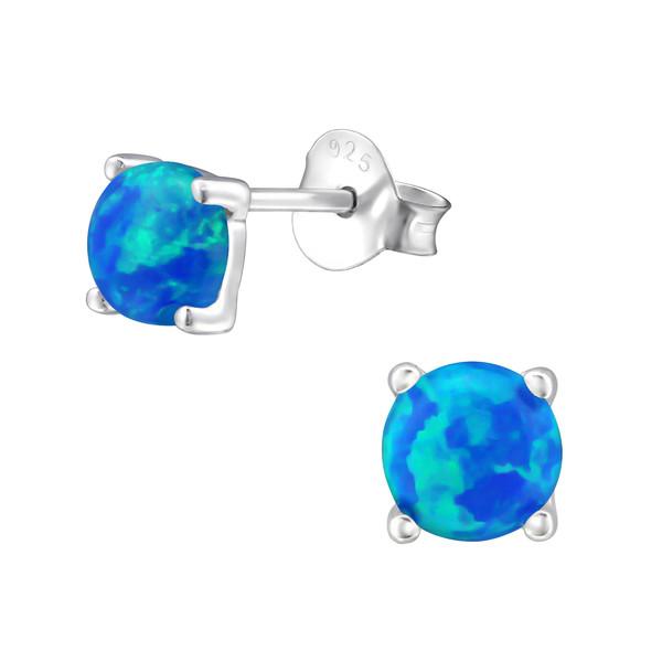 Silver Pacific Blue Round Stud Earrings