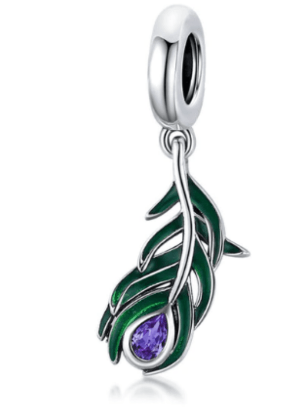 Peacock Feather Silver Charm for Bracelets