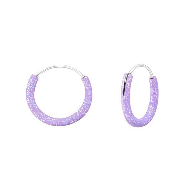 Children's Silver 12mm Ear Hoops Light Purple Glitter	