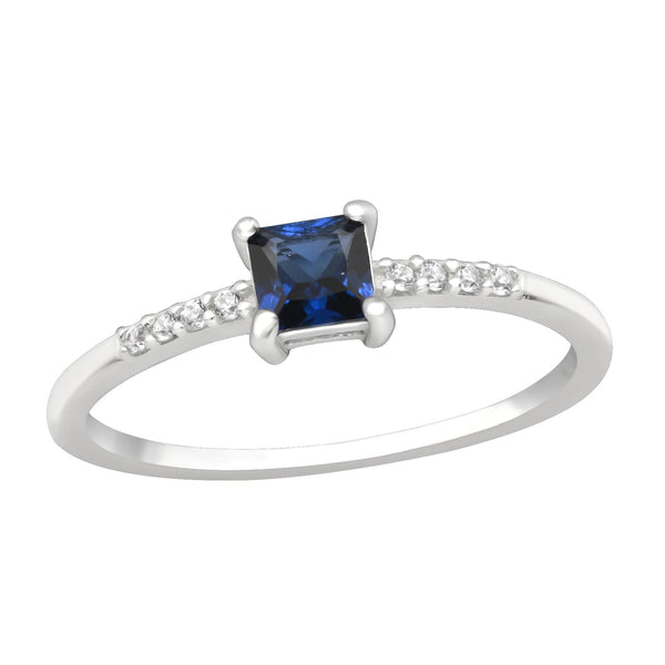 Silver Blue Solitaire Cubic Zirconia Ring