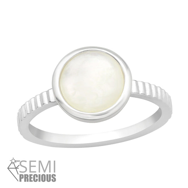 Silver Round Natural Stone Ring