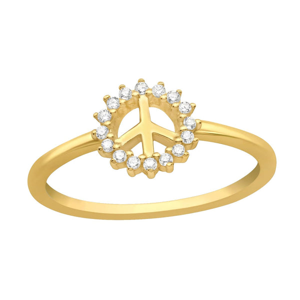 Gold Peace Cubic Zirconia Ring