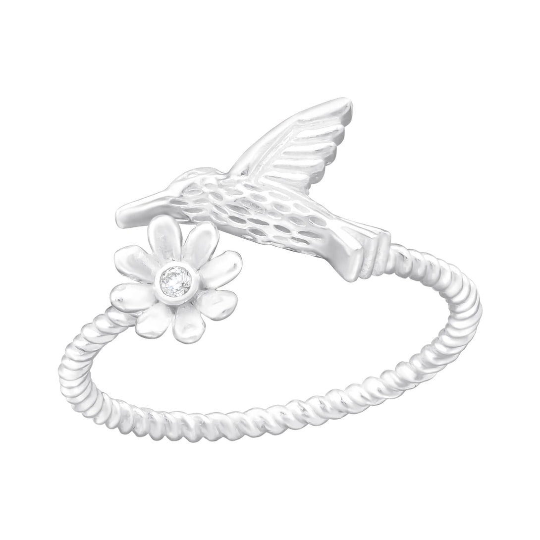 Silver Flower and Bird Ring