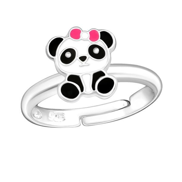 Children's Silver Panda Adjustable Ring with Epoxy