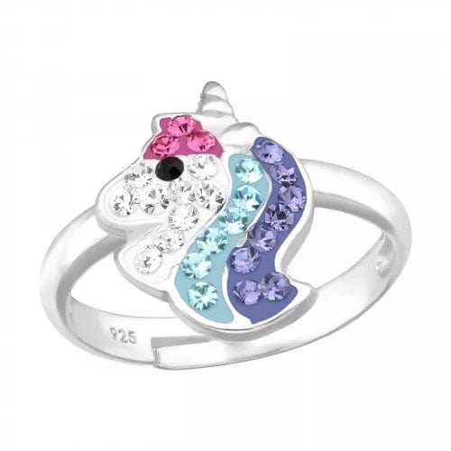 Kids Silver Unicorn Adjustable Ring with Crystal