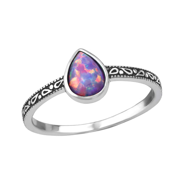 Silver Pear Multi Lavender Opal Ring