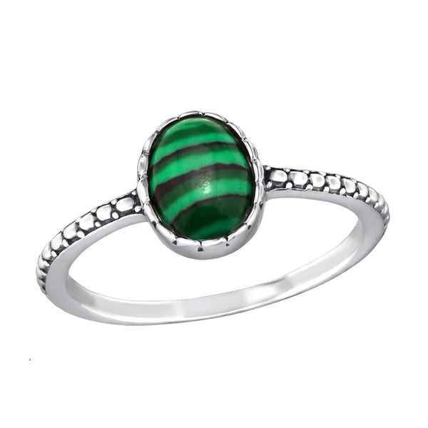 Silver an Oval Malachite Ring