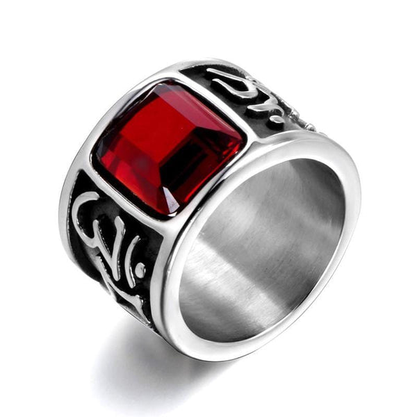 Stainless Steel Biker Rings with Ruby CZ