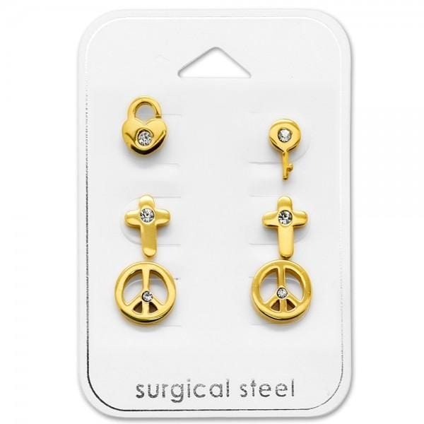 Gold   Steel Mixed Earrings Set