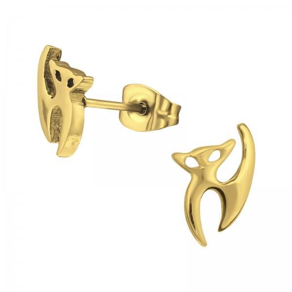 Gold Steel Cat Stud Earrings