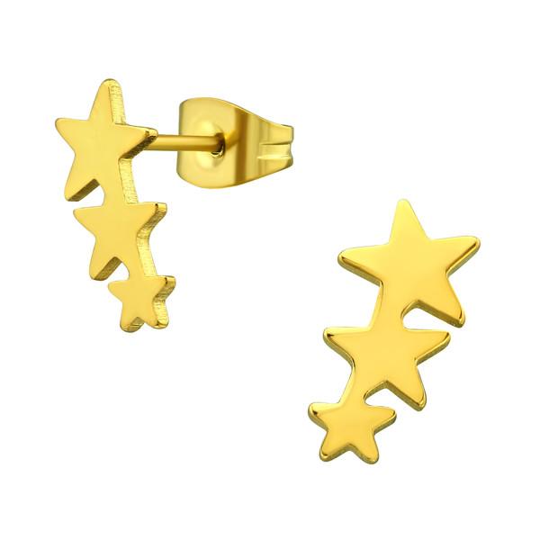 Gold Triple Star Stud Earrings