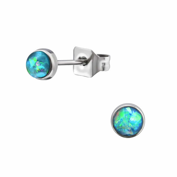 Steel 5mm Round Ear Studs Opal