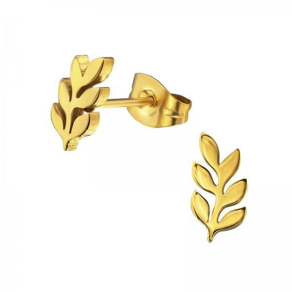 Gold Olive Branch Stud Earrings