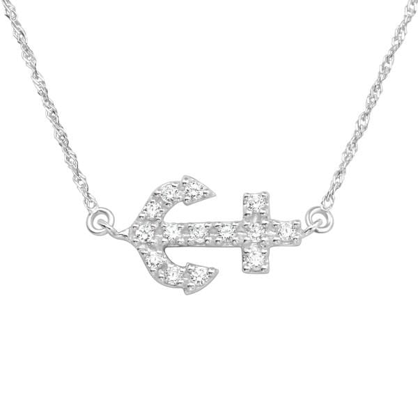 Silver Inline Anchor CZ Necklace