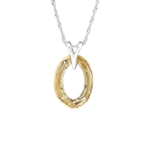 Silver Crystal Oval Necklace With Swarovski Crystal Golden Shadow