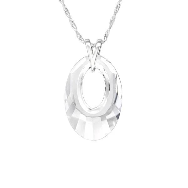 Silver Crystal Patina Oval Necklace With Swarovski Crystal