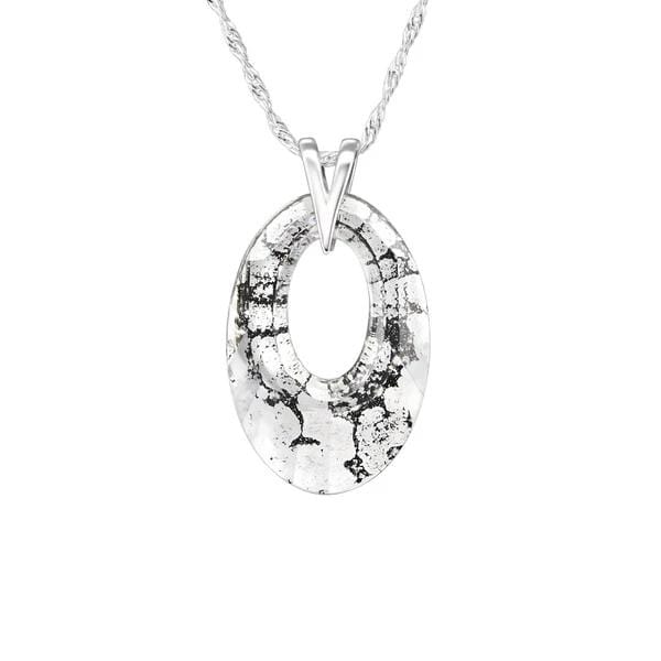 Silver Black Patina Oval Necklace With Swarovski Crystal