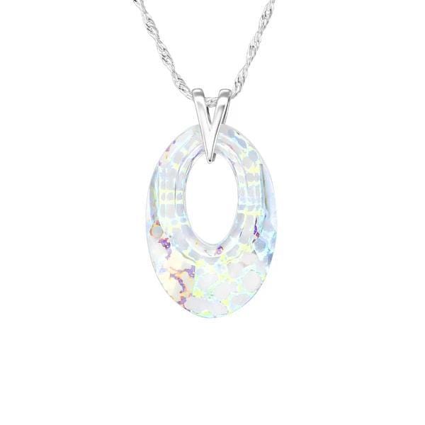 Silver White Patina Oval Necklace With Swarovski Crystal