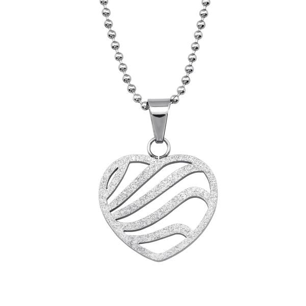 Steel Heart Glitter Inlay Necklace 