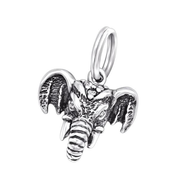 Silver Cubic Zirconia Elephant Charm ring  