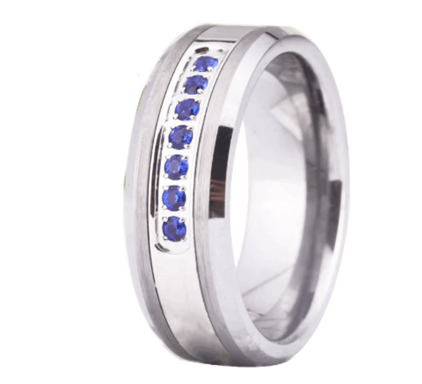 Men Blue Crystal Engagement Wedding Ring for Men