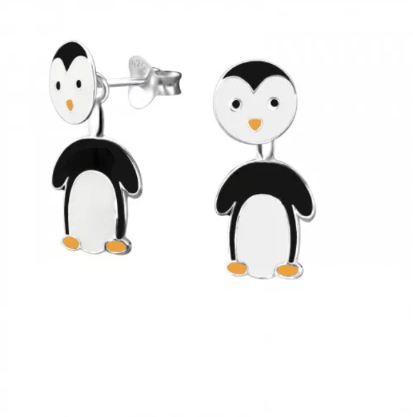 Kids Silver Penguin Jacket Stud Earrings