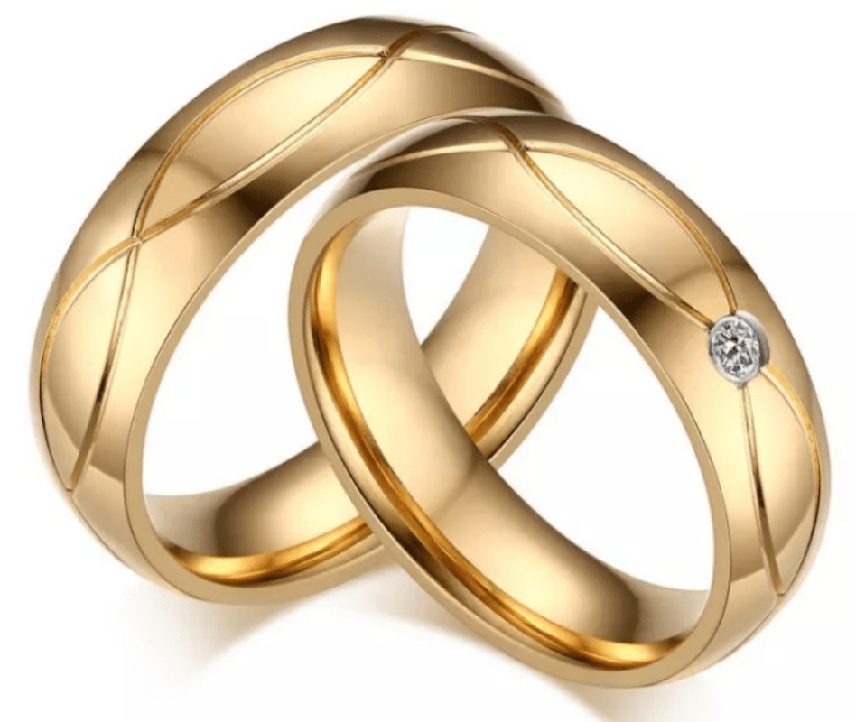 Steel Gold Infinity Wedding Engagement Ring for Couple