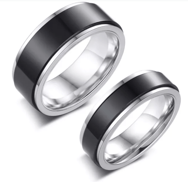 Steel Black Center Spinner Wedding Engagement Ring for Couple