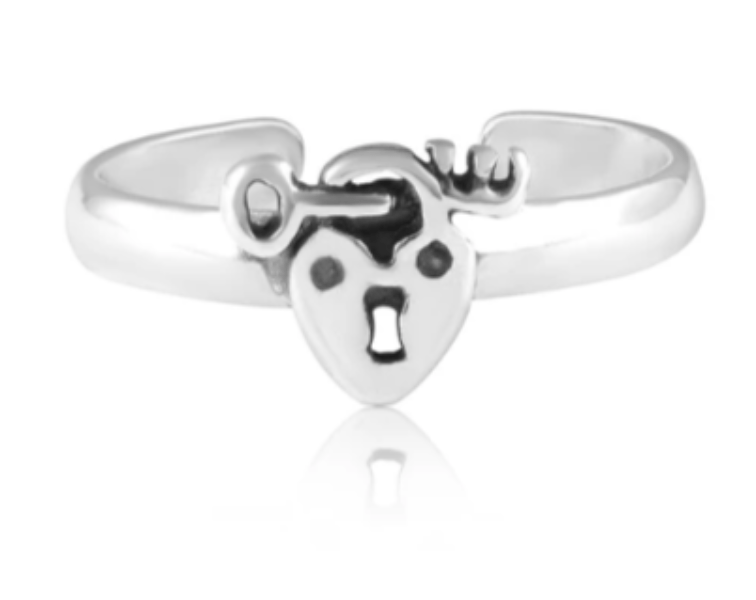 Sterling Silver Heart Lock And Key Toe Ring