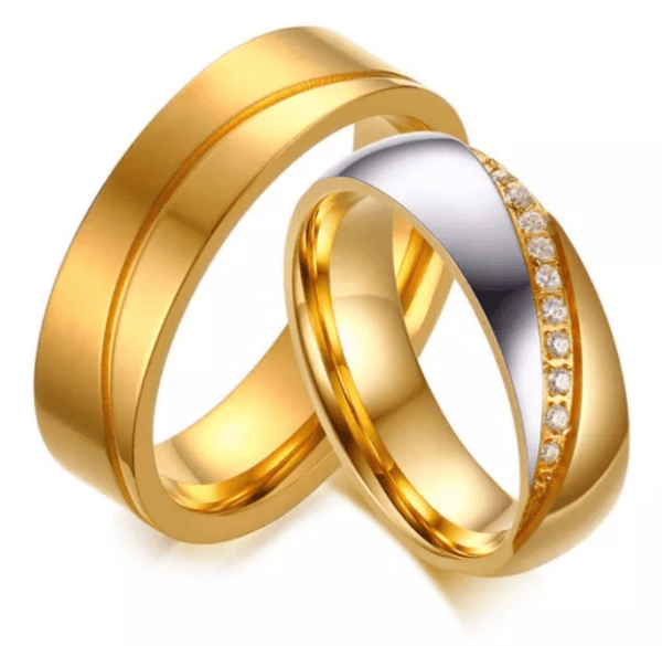 Steel Gold Wedding Engagement Ring for Couple 