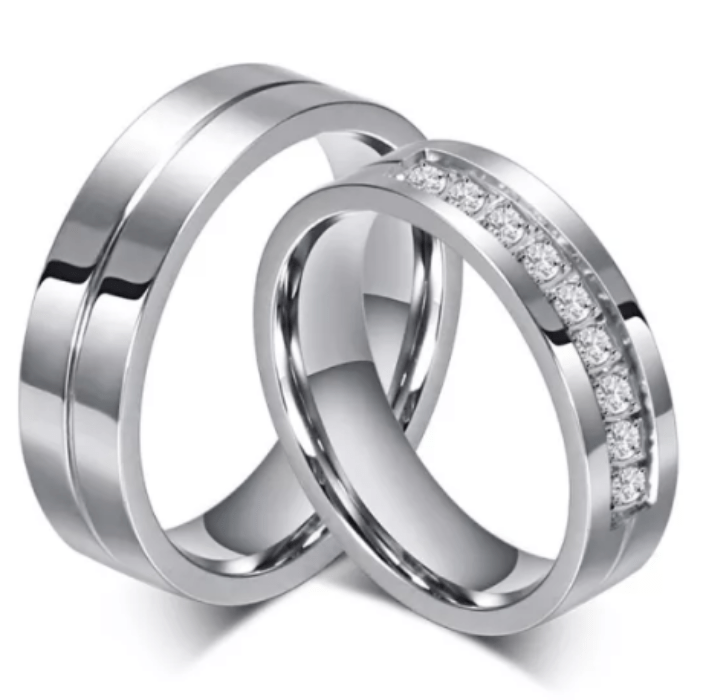Steel 9 Stones Wedding Engagement Ring for Couple